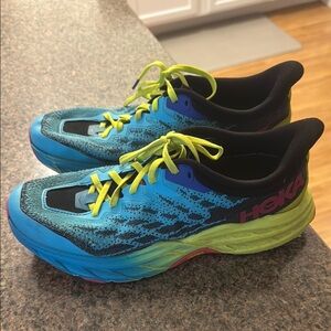 Hoka Blue and Yellow Athletic Shoes